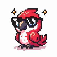 Pixel Art Bird with Glasses Cute Retro Illustration