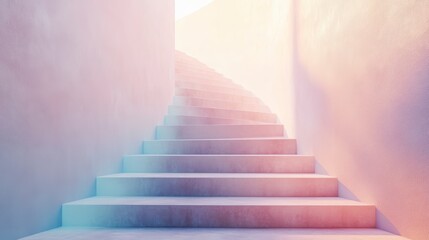 Fototapeta premium Pastel-colored spiral staircase ascending towards a bright light source.
