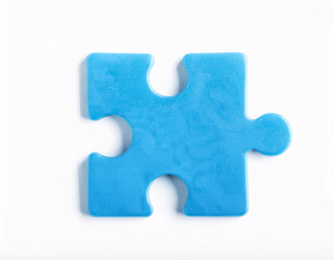Blue puzzle piece isolated on white background. Minimalist design.