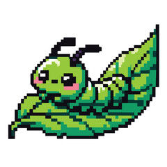 Fototapeta premium Cute Caterpillar on Leaf Pixel Art – Adorable Insect Illustration