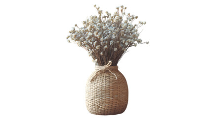 Obraz premium Round rattan vase with dried wildflowers and rustic string bow