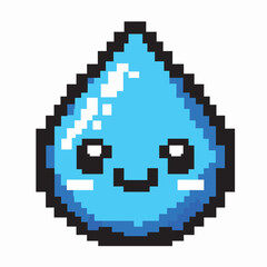 Cute Pixel Art Water Droplet with Smiling Face