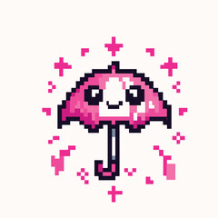 Obraz premium Cute Pixel Art Umbrella with Pink Sparkles - Retro Nostalgia