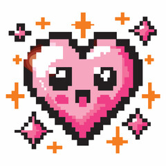Obraz premium Pixel Art Pink Heart with Sparkles - Adorable Kawaii Style