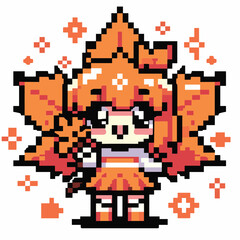 Cute Pixel Art Character with Orange Hair and Star Accents