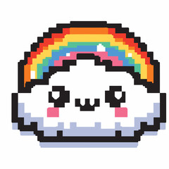 Obraz premium Cute Pixel Art Cloud with Rainbow Colors and Kawaii Expression