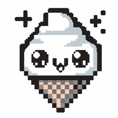 Obraz premium Cute Pixel Art Ice Cream Cone with Kawaii Face and Sparkles