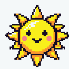 Fototapeta premium Cute Pixel Art Sun with Cheerful Face in Retro Style