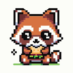 Fototapeta premium Adorable Pixel Art Red Panda Eating Snack