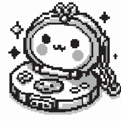 Fototapeta premium Cute Retro Console with Cartoon Cat Face - Pixel Art Illustration