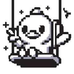 Pixel Art Cute Duck on Swing with Classic Retro Style