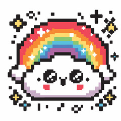 Obraz premium Cute Pixel Art Rainbow Cloud with Sparkling Stars
