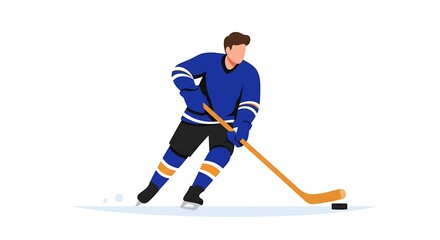 Obraz premium Dynamic hockey player vector illustration gliding on ice with a puck