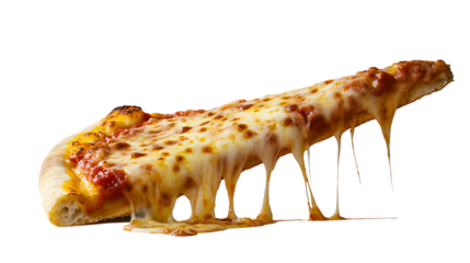 Tasty slice of pepperoni pizza flying isolated on transparent background