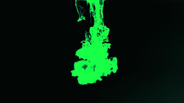 green screen ink fluid flowing in water, 3d animated effect, ink drop fluid on black screen background, slow motion chroma key animation