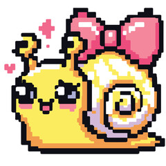 Fototapeta premium Cute Pixel Art Snail with Bow Adorable Retro Style Illustration
