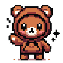 Fototapeta premium Cute Pixel Art Teddy Bear Illustration in Brown Suit - Retro Style Digital Art