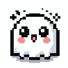 Fototapeta premium Pixel Art Cute Ghost with Blush in 8-bit Style