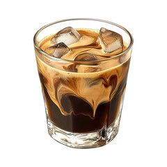 Iced Coffee with Creamy Milk Swirl and Ice Cubes 
 Isolated on Transparent Background,Refreshing Cold Drink,iced Coffee with Milk,coffee and creamy milk, tall glass, ice cube detail,coffee lovers,Ai