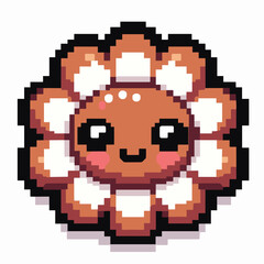 Obraz premium Pixel Art Smiling Flower Cookie Icon with Adorable Face