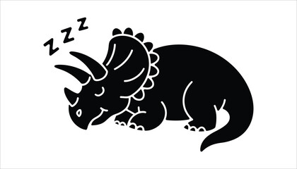Cute triceratops dinosaur sleeping cartoon vector black silhouette icon © Tania