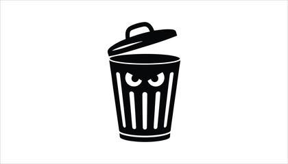 Angry trash can cartoon vector garbage bin with evil eyes icon

