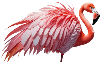 Captivating pink flamingo portrait against black backdrop displaying vibrant feathers