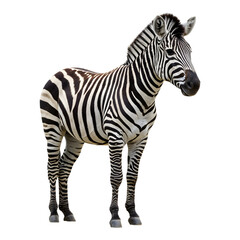 Realistic zebra standing upright, slightly turned to the left