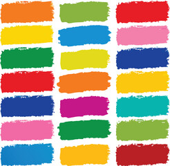 Set of colorful paint strokes and watercolor paint splashes on ripped paper creates a grunge texture design with a blank space