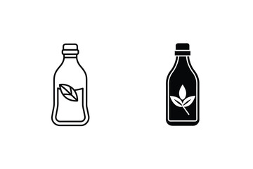 Minimalist Bottle Icons Featuring Botanical Leaf Design In Black And White