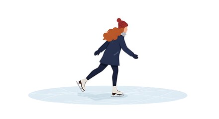 Obraz premium Wintertime Joy: An Illustration of a Woman Gracefully Ice Skating Outdoors