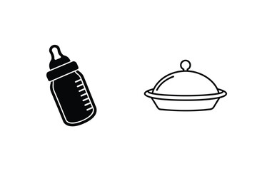 Baby Bottle And Dishware Vector Illustration For Newborn Care And Feeding