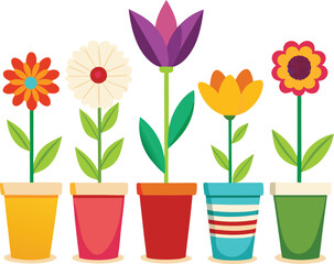 A colorful spring bouquet of pink and yellow tulips blossom in pots, a floral beauty of nature