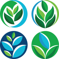 A natural set of green leaf vector icons symbolizes spring ecology design