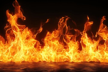 Intense Fiery Flames Against Black Backdrop