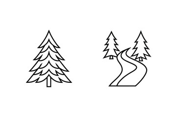 Obraz premium Simple Outlined Trees And Road Vector Graphic Design Elements Minimalist Style