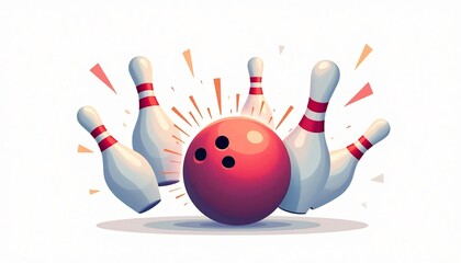 Strike! A vibrant, colorful, and stylized illustration of a bowling ball striking a line of pins, capturing the energy and excitement of the sport.