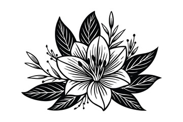 Fototapeta premium Black and White lily illustration, elegant floral sketch art on a white background