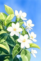Obraz premium Vibrant white blossoms against a clear blue sky (1)