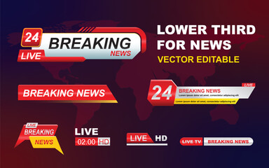 Fototapeta premium Lower third tv header, headline and news bars. Vector modern colorful red white yellow. video title or television news bar isolated template.