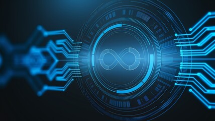 Obraz premium Cybernetic Convergence: This image captures the essence of technological progress, focusing on the seamless integration and iterative processes within a digital ecosystem. The image presents a sleek.