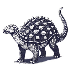 Create a vector illustration of an Ankylosaurus, featuring bold, thick strokes and detailed armor plating.  Focus on a strong, dynamic pose.