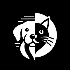 isolated black and white silhouette vector of a dog and cat logo