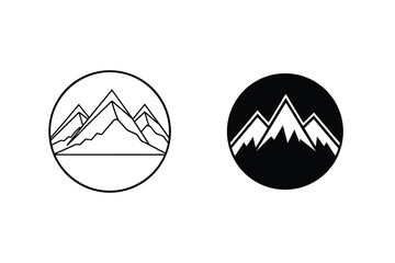 Mountain Peaks Outline Graphic In Circle Vector Illustration Design Element