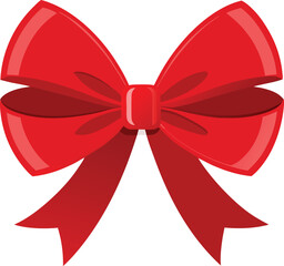 This festive set features a red satin ribbon tied into elegant bows, perfect as a shiny decor element for a Christmas or birthday gift, isolated on white for easy design use