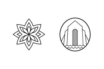 Minimalist Line Art Flower And Architectural Design Elements On White Background