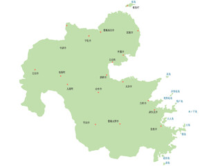 Obraz premium 大分県 地図 黄緑 斑点 イラスト