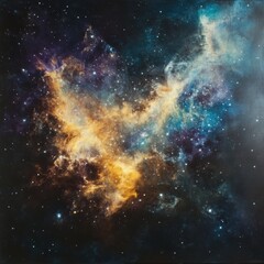 Naklejka premium Galactic nebula glowing with bright colors amidst the vastness of space captured in a vector design showcasing stellar beauty and cosmic elements