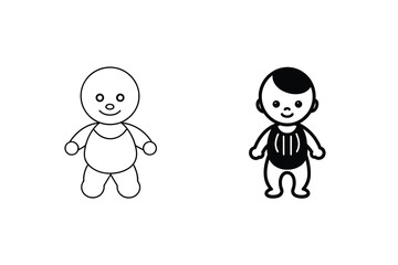 Baby Boy Outline And Solid Vector Illustration Of Cute Child Characters
