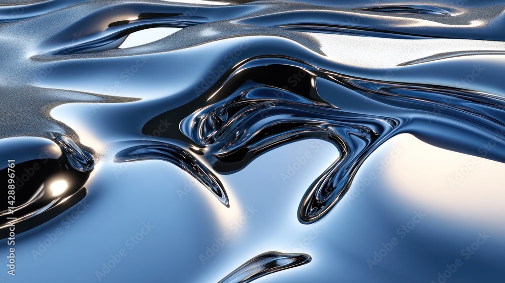 Poster enthralling abstract visualization showcasing the interplay of liquid textures and shimmering reflec
